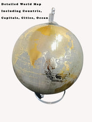 Rotating World Globe 8 Inch With Gold Arc & Wooden Stand For Show Piece For Home, Office, Study Table Decor, Birthday, Party Gifts For Students, Grey & Gold, Pack Of 1