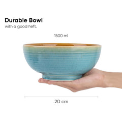 Ceramic Large Serving Bowls Set Of 1 Pc - 1500ml, Blue Brown | Premium Ceramic Bowls - Microwave Safe Bowls | Ceramic Bowl With Glossy Finish - Large Size Bowl