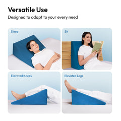 Wedge Plus Cushion For Sleeping, Memory Foam Pillow, Teal Blue | Acid Reflux Relief, High Resilience Foam, Orthopedic Wedge Cushion Pillow For Leg Elevator, Breathable, Sitting - Pack Of 1