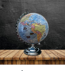 Globe In Kannada Language + Magnifying Glass, For Kids & Students Learning, Office Table & Home Decor & School Supplies, High-Quality Plastic & Metal Chrome, Combo