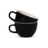 Large Ceramic Coffee Cup Set Of 2 - Black, 300ml Each | Cappuccino Cup With Glossy Finish - Large Ceramic Coffee Cup | Premium Stoneware Coffee Cup - Microwave Safe