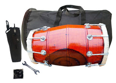 Wooden Musical Dholak Instrument Drum Nuts & Bolt With Kit Carry Bag - Red | Perfectly Symmetric Round Dholak - Dholak For Festival, Wedding, Satsang | Very Easy To Tune