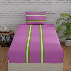 Single Bedsheets With 1 Pillow Cover - 55 X 88 Inches, Stripes Pink & Green | Soft & Breathable Fabric | Comfortable For Daily Use
