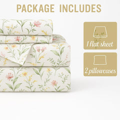 Microfibre Printed Bedsheet For Single Bed With 2 Pillow Covers - Vibrant Floral Design Single Bed Sheet | 68 X 90 Inch, White - 186 Thread Count Bedsheets Comfortable