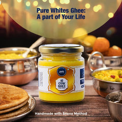 Pure A2 Cow Ghee By Pure Whites | Homemade Organic & Fresh Ghee Prepared Using Traditional Vedic Bilona Method | (200ml) 6.7 Ounce | Jar Pack