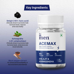 Formen Acemax Capsules For Men, Shilajit Ashwagandha, Ayurvedic Supplements, Enriched With 50% Fulvic Acid, Ashwagandha, & Black Pepper Extract, Natural | 30 Capsules 50gm 0.1lbs Each Pack Of 2