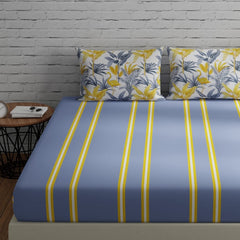 Bedsheets For King Size Bed With 2 Pillow Covers - 108 X 108 Inches | Stripes & Flamingos Grey & Yellow | Perfect For Home Decor & Gifts | 144 Thread Count