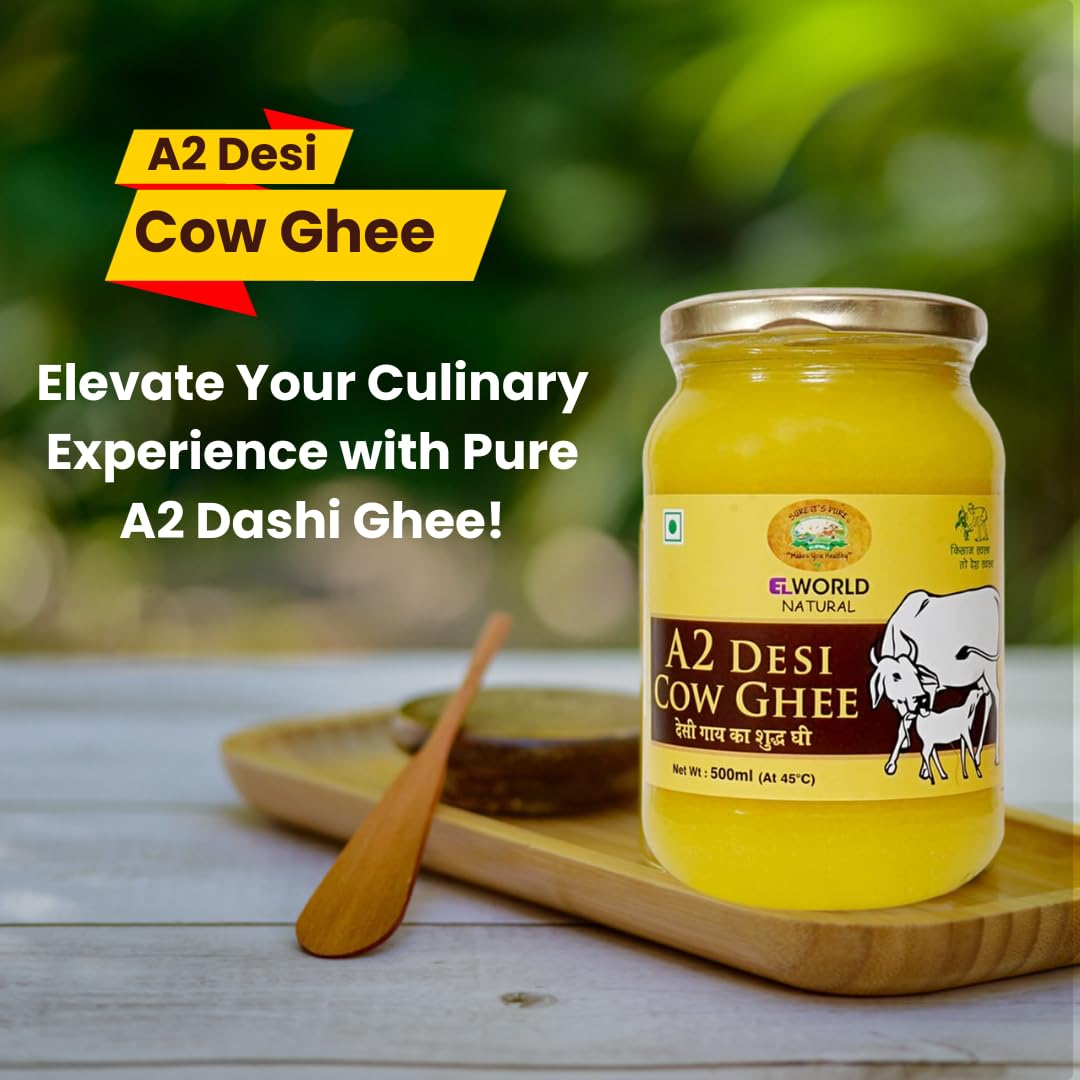 Premium A2 Desi Cow Ghee By Elworld | Rich In Proteins, Vitamins & Minerals Pure Desi Ghee Used To Make Delicious Foods | (500ml) 16.9 Ounce | Jar Pack Premium A2 Desi Cow Ghee By Elworld | Rich In Proteins, Vitamins & Minerals Pure Desi Ghee Used To Make Delicious Foods | (500ml) 16.9 Ounce | Jar Pack