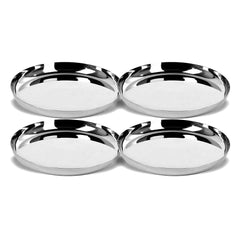 Silver Stainless Steel Dinner Plate - Khumcha Plate Set Of 4 Plates, Dia-29.5 Cm | Lunch Dinner Plate - Glossy Finish, Rust Proof, BPA Free