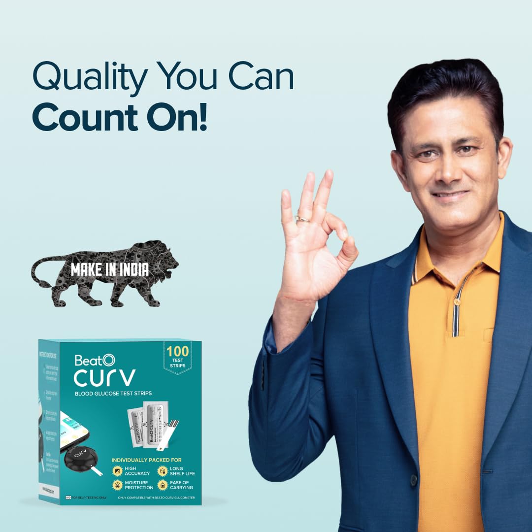 BeatO Curv Blood Glucose Test Strips | Glucometer Test Strips For Sugar Machine - 100 Test Strips Only BeatO Curv Blood Glucose Test Strips | Glucometer Test Strips For Sugar Machine - 100 Test Strips Only