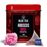Blue Tea Hibiscus Rose Herbal Tea - 18 Pyramid Tea Bags | Skin Glow Enhancing Tea - Caffeine Free, Gluten-Free, Non-GMO | Flower Based Tangy Taste