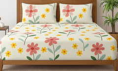 1 Bedsheet For Double Bed With 2 Pillow Covers - 90 X 100 Inches, Multicolor | Premium Cotton Material Double Bedsheet Queen Size | Skin Friendly & Long Lasting