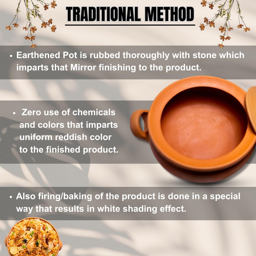 Exclusive Range Unglazed Clay Pot For Cooking & Serving Lid, Red-Ochre (Gerua) | Earthen Kadai - Mud Biryani Handi | Mitti Ke Bartan Mirror Shine 2.5 Liters + 3.5 Liters, 2 Pieces Exclusive Range Unglazed Clay Pot For Cooking & Serving Lid, Red-Ochre (Gerua) | Earthen Kadai - Mud Biryani Handi | Mitti Ke Bartan Mirror Shine 2.5 Liters + 3.5 Liters, 2 Pieces