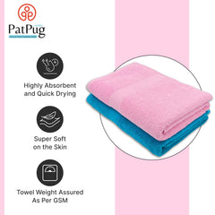 PatPug 100% Indian Ultra Soft Cotton 450 Gsm Bath Towel Large Bath Towel | Highly Absorbent Quick Drying Durable Towel For Men, Women & Kids (Cool Aqua & Baby Pink)