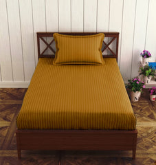 Cotton Single Bedsheet 1 Pillow Cover - 38 X 80 Inches, Mustard Yellow | All Around Elastic Fitted Bedsheet | Durable & Long Lasting Fabric, Naturally Breathable & Wrinkle Free