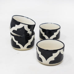 Black Moroccan Small Ceramic Dip Bowls Set - 4 Pieces, 50ml Each | Hand Painted Mini Chutney Bowls - Pickle Small Katoris For Serving Sauce