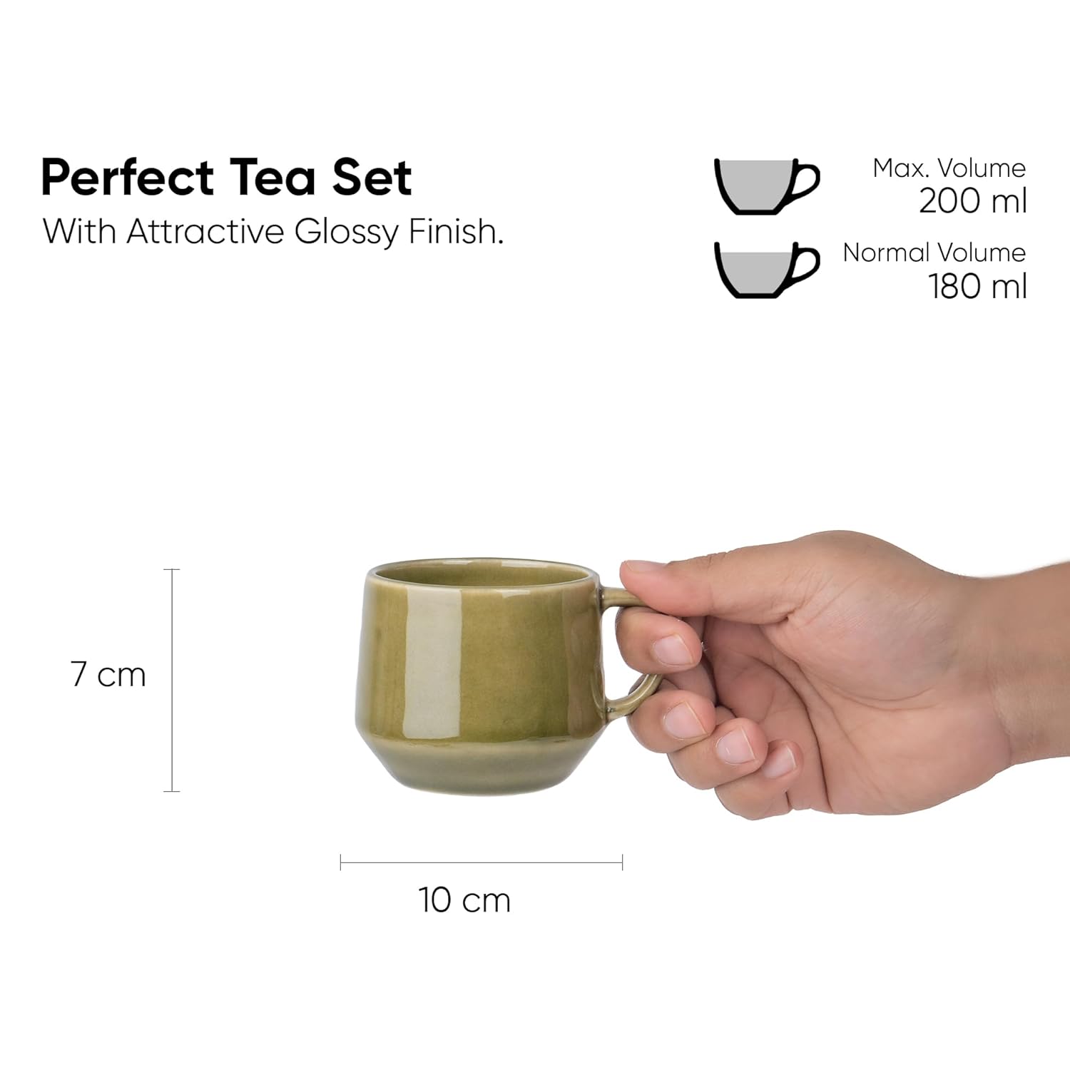 Ceramic Oblique Cup & Saucer Set Of 6 - Mehndi Green, 200ml Each Cup | Cup Saucer Set - 6 Cups + 6 Saucers | Glossy Finish Tea Set - Ceramic Tea Cup & Saucer Set Ceramic Oblique Cup & Saucer Set Of 6 - Mehndi Green, 200ml Each Cup | Cup Saucer Set - 6 Cups + 6 Saucers | Glossy Finish Tea Set - Ceramic Tea Cup & Saucer Set