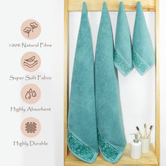 Rangoli 100% Cotton Fibre 2 Hand & 2 Bath Towel 1400 Gsm | Highly Durable & Absorbent Towel | Skin-Friendly & Quick Drying Luxury Towels (Blue) - Pack Of 4
