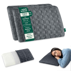Ultra Thin Pillow For Sleeping, Orthopedic Cervical Pillow - Standard Size - 1.5 Inch | Ultra Slim Memory Foam Pillow | Slim Pillow For Neck & Shoulder Pain Relief - Flat Pillow - Set Of 2