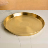 Premium Brass Heavy Dinner Plate 12 Inches - 1000 Gm, Matte Finish, Golden Color | Big Size Plain Peetal Thali For Eating - Pital Thali For Pooja