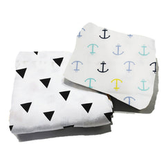 Organic Cotton Muslin Baby Bath Towel 200 Gsm | Cotton Cloth Premium Baby Washable Reusable, Absorbent, Extra Soft (Anchor & Leaf Dot)- Pack Of 2