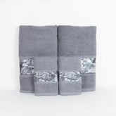 Rangoli 100% Cotton Fibre 2 Hand & 2 Bath Towels 1400 Gsm | Highly Durable & Absorbent With Printed Border | Quick Drying Towels (Grey) - Pack Of 4