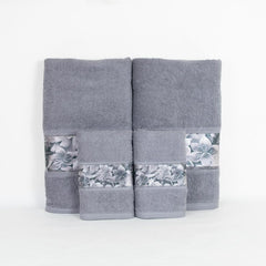 Rangoli 100% Cotton Fibre 2 Hand & 2 Bath Towels 1400 Gsm | Highly Durable & Absorbent With Printed Border | Quick Drying Towels (Grey) - Pack Of 4
