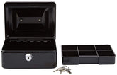 Small 8" Cash Box With Key Lock, Portable Petty Cash Box With Coin Tray, Money Safe Box, Colour - Black, Material - Alloy Steel