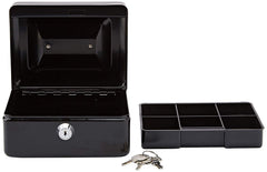 Small 8" Cash Box With Key Lock, Portable Petty Cash Box With Coin Tray, Money Safe Box, Colour - Black, Material - Alloy Steel