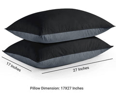 Premium Microfiber Soft Pillow For Sleeping, Black & Grey, King Size - 17 X 27 Inches | Comfy Hotel Comfort Pillow, Vacuum Packed | Bed Pillow, Hypoallergenic, Lightweight - Set Of 2