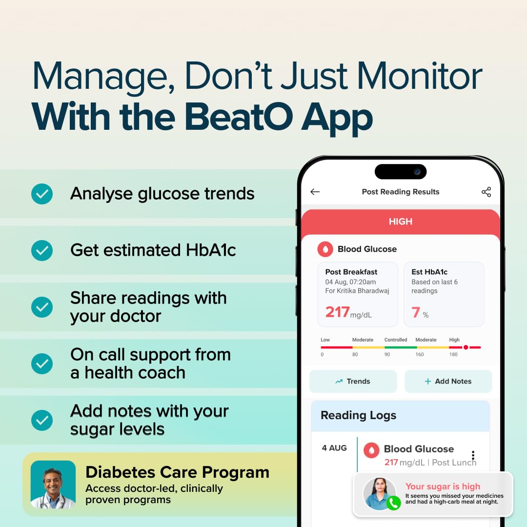 Beato Curv Sugar Test Machine | FREE 50 Strips & 50 Lancets (Type-C USB Connector) | Simple & accurate testing of Blood sugar levels at home |Smartphone Connected Glucometer Machine | Android only | ISO Certified: Made in India Beato Curv Sugar Test Machine | FREE 50 Strips & 50 Lancets (Type-C USB Connector) | Simple & accurate testing of Blood sugar levels at home |Smartphone Connected Glucometer Machine | Android only | ISO Certified: Made in India