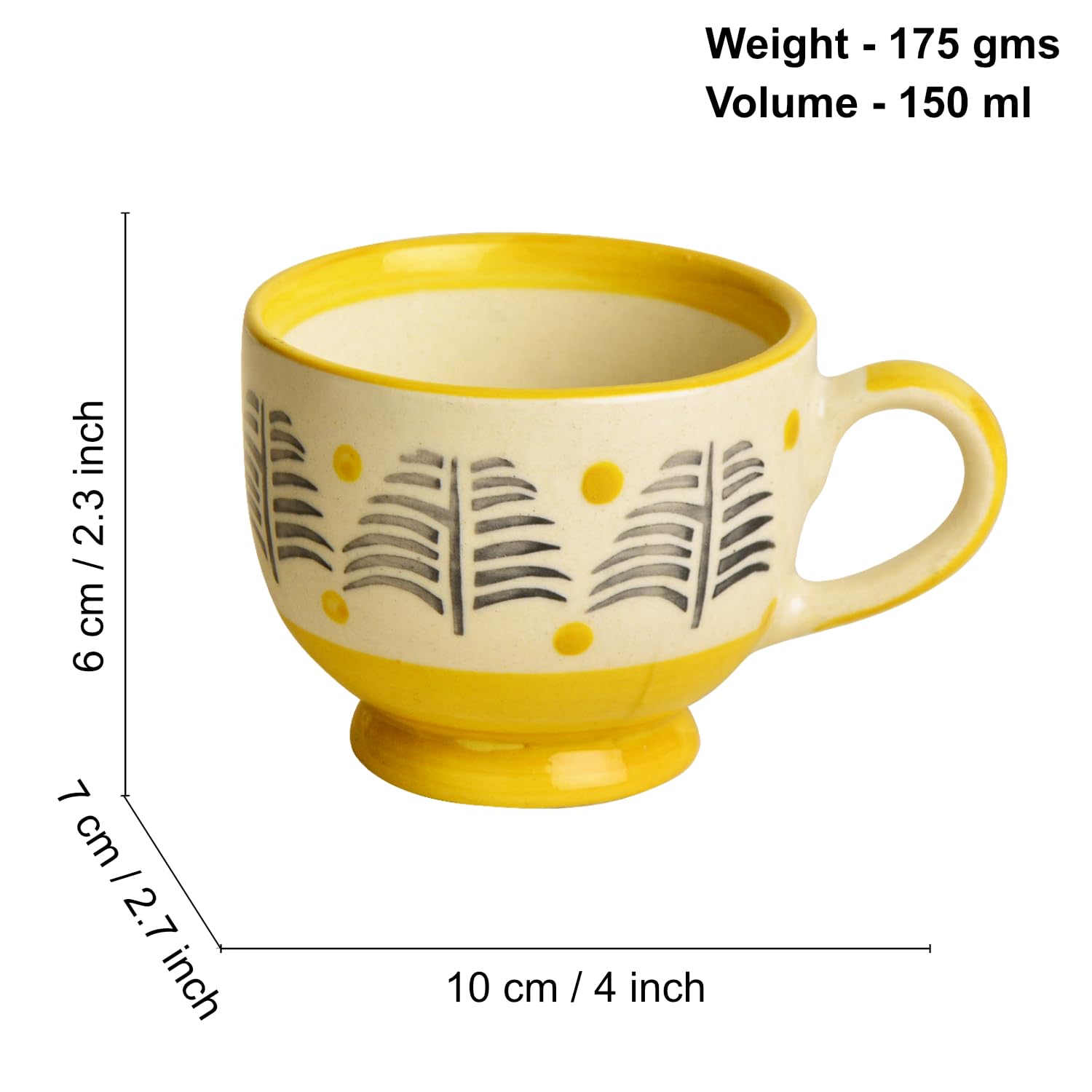 Hand Painted Ceramic Cup - Yellow & Black, 150ml | Microwave Safe Tea Cups & Mugs - Chai Cups Hand Painted Ceramic Cup - Yellow & Black, 150ml | Microwave Safe Tea Cups & Mugs - Chai Cups