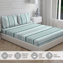 100% Cotton Bedsheet Set With 2 Pillow Covers - 101 X 108 Inches, Turquoise | Ideal For Resorts, Guest Houses, & Daily Home Use-King Size Double Bed
