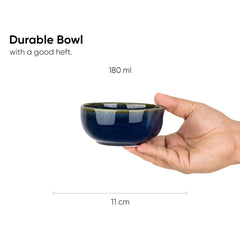 Ceramic Veg Bowls Set Of 6 For Dinner - 180ml Each, Blue Green | Katori Set With Glossy Finish - Porcelain Ceramic Bowls Set | Dessert Bowl Set