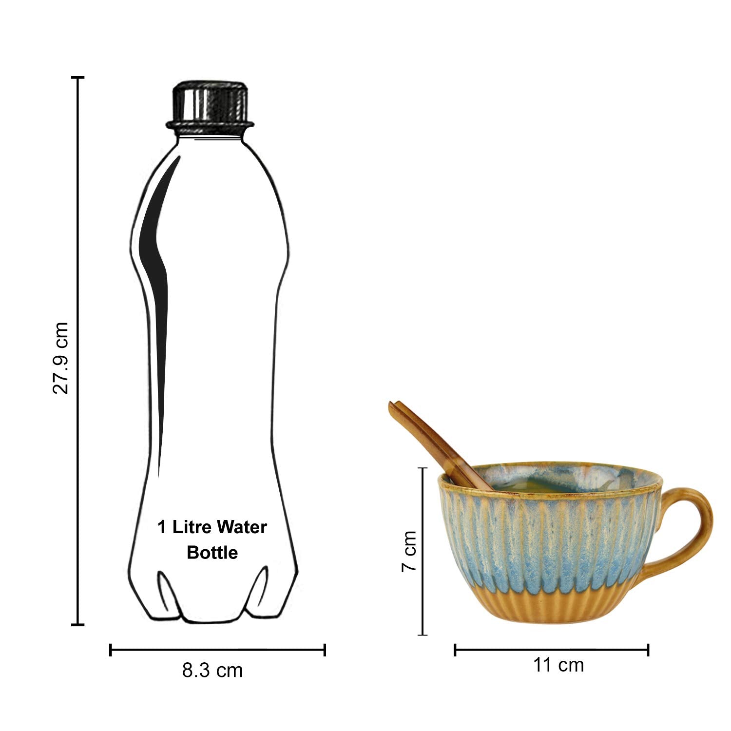 Studio Pottery Hand Glazed Dual Tone Ceramic Soup Cup With Spoon Set Of 4 - 300ml Each, Teal & Sand Yellow | Cereal Cups - Maggi Serving Bowls Studio Pottery Hand Glazed Dual Tone Ceramic Soup Cup With Spoon Set Of 4 - 300ml Each, Teal & Sand Yellow | Cereal Cups - Maggi Serving Bowls