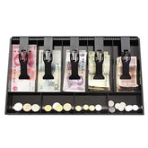 Abs Plastic Cash Tray - 5 Cash, Bills & 4 Coin Compartment Cash Drawer Safe Box, Special Feature - Compact, Colour - Black