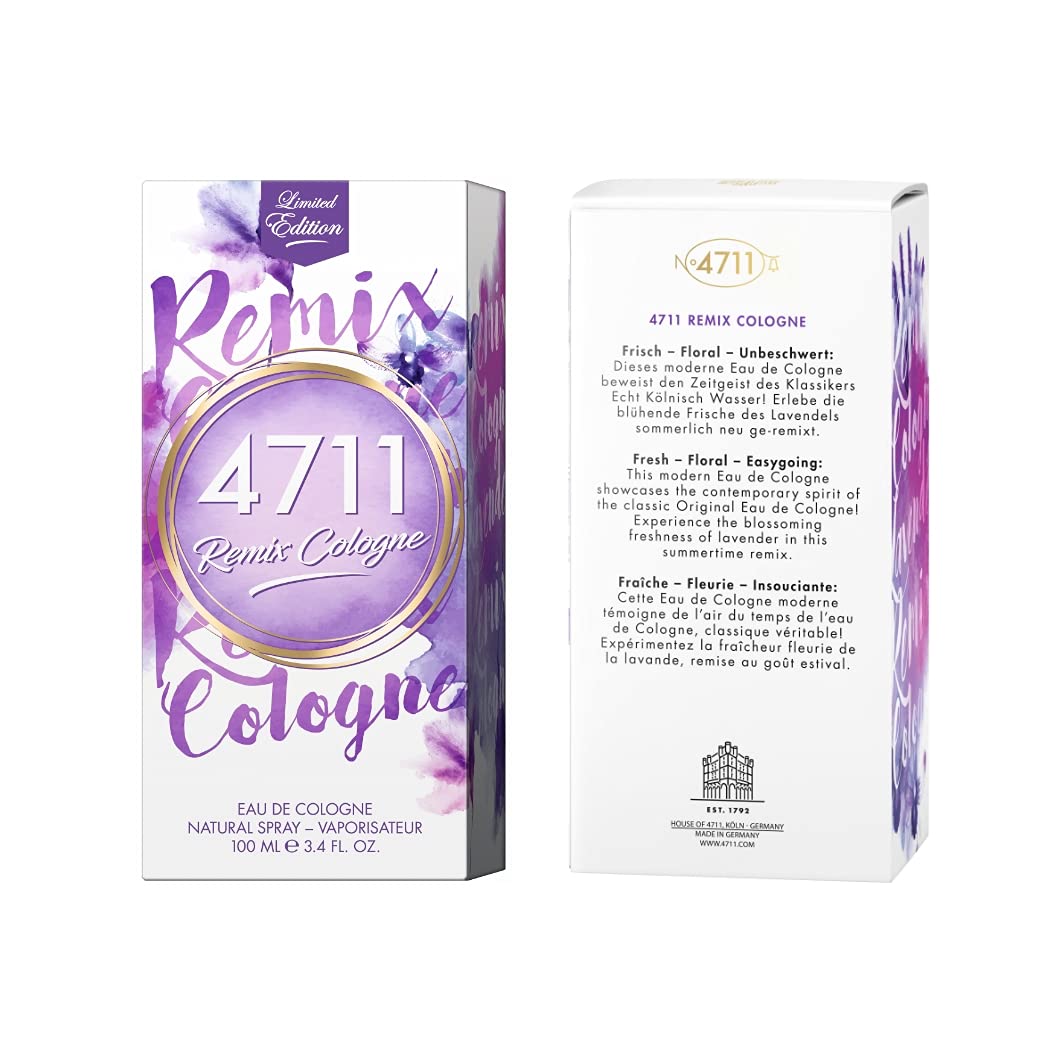 4711 Remix Cologne Lavender Eau De Cologne Natural Spray Perfume 100ml 3.4 Fl.oz. | Perfect Gift For Girlfriend 4711 Remix Cologne Lavender Eau De Cologne Natural Spray Perfume 100ml 3.4 Fl.oz. | Perfect Gift For Girlfriend