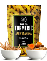 Blue Tea Turmeric Ashwagandha Herbal Tea - 100gm Zipper Pack, 3.5 Ounce, 100 Cups | Supports Immune System & Overall Health - Caffeine Free, Non-GMO, Gluten Free