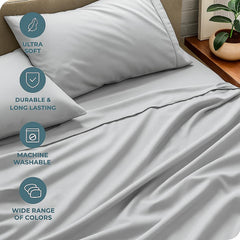 Double Bedsheet For Queen Size With 2 Matching Pillow Cover - 90 X 100 Inches, Light Grey | Breathable & Durable, Soft Touch & Perfect For All Seasons