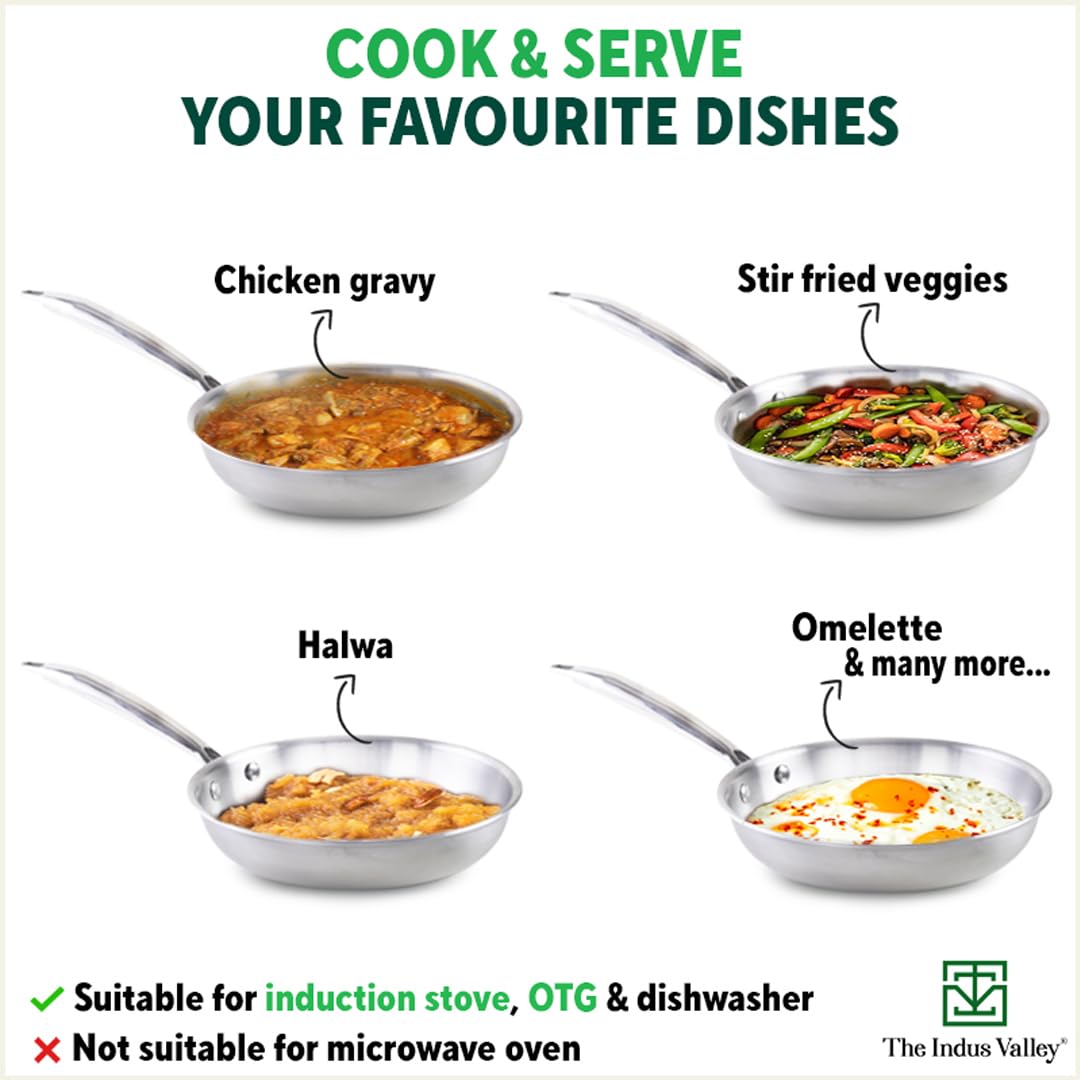 Triply Stainless Steel Fry Pan With Glass Lid For 3-4 People - Large 26cm, 10.2 Inch, 1.9 Liters, 1.1 Kg | Induction-Friendly, Nonstick 3-Layer Body, 100% Pure & Toxin-Free Triply Stainless Steel Fry Pan With Glass Lid For 3-4 People - Large 26cm, 10.2 Inch, 1.9 Liters, 1.1 Kg | Induction-Friendly, Nonstick 3-Layer Body, 100% Pure & Toxin-Free
