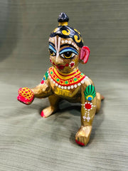 Fine Brass Made Full Painted Laddu Gopal Statue, Brass, Multi, Bal Gopal Idol, Hand Painted Murti, For Home Temple, Lord Krishna Baby Krishna Murti, Thakur Ji
