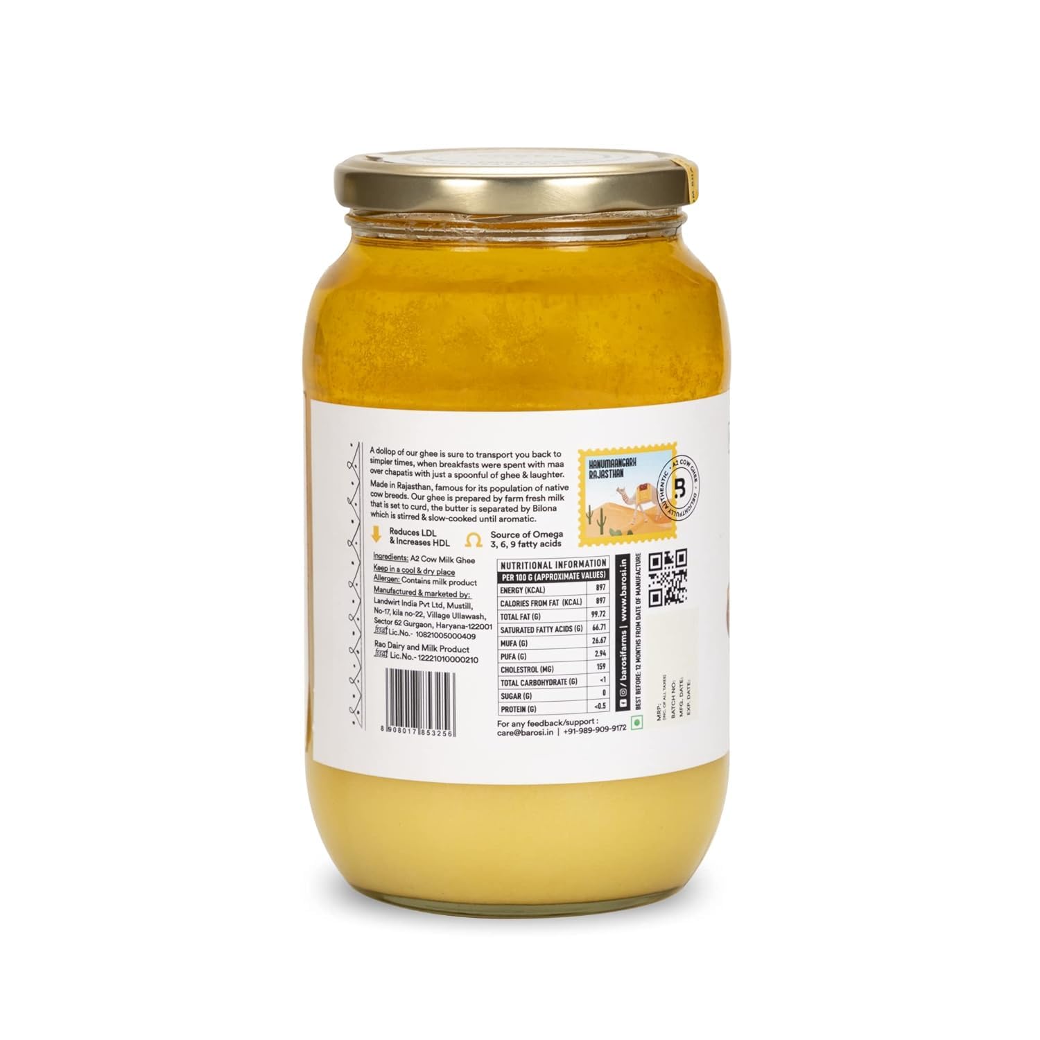 Natural A2 Desi Cow Ghee By Barosi | Rich In Vitamins A, E & Healthy Danedar Cow Desi Ghee Good For Boost Energy | (1 Litr) 33.8 Ounce | Jar Pack Natural A2 Desi Cow Ghee By Barosi | Rich In Vitamins A, E & Healthy Danedar Cow Desi Ghee Good For Boost Energy | (1 Litr) 33.8 Ounce | Jar Pack