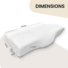 Memory Foam Pillow, Cervical Pillow For Neck Pain Relief, White, Standard Size | Orthopedic Pillow For Pain Relief, Extra Curve, Neck Support | Cooling Gel Pillow For Side & Back Sleepers