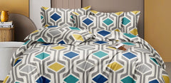 Bedsheet For Queen Size With 2 Pillow Covers - 60 X 78 Inches, Grey & Blue | Soft & Skin-Friendly Fabric | All Around Elastic Fitted Bedsheet