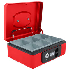 Imported Metal Cash Box With Dual Combination & Password Lock Medium Size Money Box For Cash, Jewellery Safe Locker With Removable Plastic Coin Tray, Colour - Red, Material - Metal