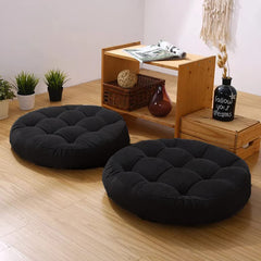 Round Velvet Floor Cushions Pillow For Living Room, Outdoor, Black - 50 X 50 Cm | For Floor Cushions, Tatami Cushion, Patio Cushion, Balcony Cushion, Floor Seating, Soft Pillow - Pack Of 2