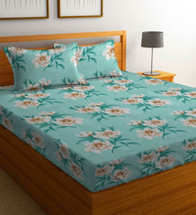 Printed Bedsheet For Double Bed With 2 Pillow Covers - 90 X 100 Inches, Sea Green | Luxurious Beautiful Soft Comfort Floral Designer Bedsheet