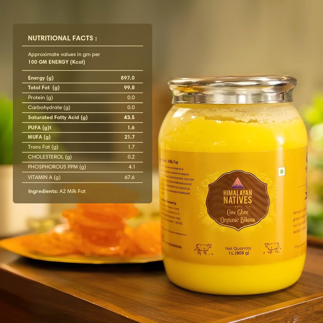 Organic Natural Bilona Cow Ghee By Himalayan Natives | Highly & Nutritious Traditional Bilona Method Cow Ghee Ideal For Everyday Use | (1 Litre) 33.8 Ounce | Jar Pack Organic Natural Bilona Cow Ghee By Himalayan Natives | Highly & Nutritious Traditional Bilona Method Cow Ghee Ideal For Everyday Use | (1 Litre) 33.8 Ounce | Jar Pack
