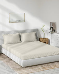 Elastic Fitted Bedsheet With 2 Pillow Cover - 78 X 84 Inches, Off White | Soft, Breathable & Eco-Friendly | Perfect Gifting Festival, Housewarming, Anniversaries