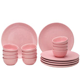 Handcrafted Ceramic Stoneware Dinner Set - Pack Of 18 Pcs, Pastel Pink | 6 Dinner Plates, 10.6 Inch Each + 12 Small Dinner Bowl, 180ml Each - Microwave & Dishwasher Safe